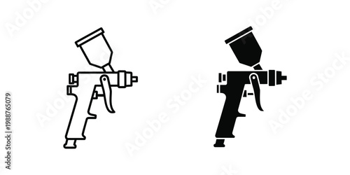 Comparison of a standard spray gun and an airbrush spray gun in black and white silhouette