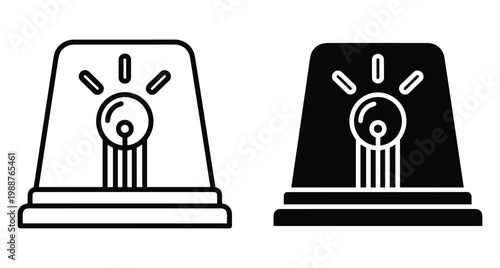 Emergency siren flasher icon set with outline and solid black styles for police ambulance fire truck warning signal light