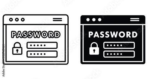 Login page interface icons showing password field and padlock symbol for secure web access and user authentication on browser windows