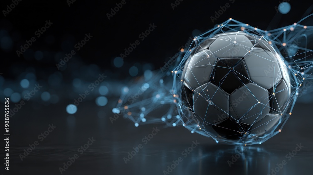 Naklejka premium Soccer ball surrounded by digital network conceptual illustration