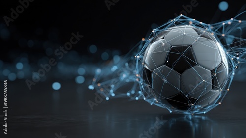Soccer ball surrounded by digital network conceptual illustration