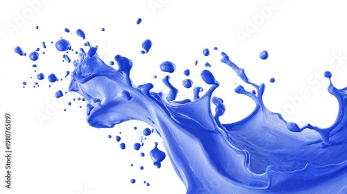 Dynamic blue paint splash against a clean white backdrop modern art