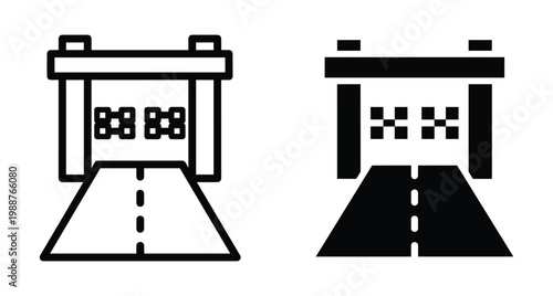 Road toll gate icon set showing highway checkpoint with electronic payment system for vehicle access control and traffic management infrastructure