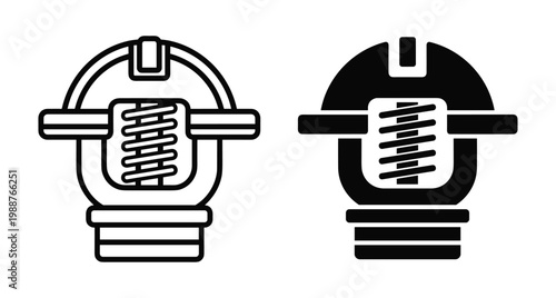 Car engine thermostat icon set showing cooling system valve component with internal spring mechanism for automotive repair and maintenance services
