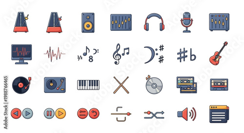 Music technology and audio equipment icons.