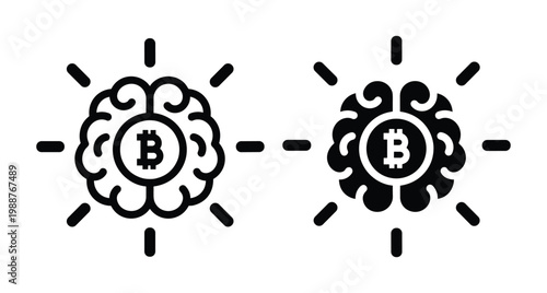 Bitcoin cryptocurrency brain icon set representing smart digital investment strategy blockchain technology financial intelligence crypto mining and electronic money management