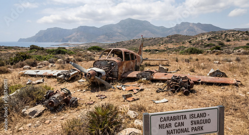 Abandoned plane wreckage on carabrita island near national park