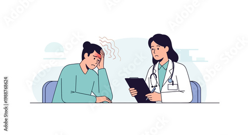 Doctor Consulting Patient With Headache And Stress