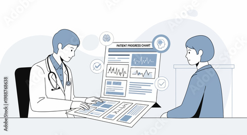 Doctor consulting patient with medical chart, healthcare and diagnosis concept