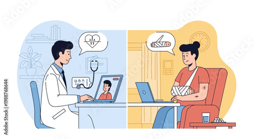 Doctor consulting patient online via video call, telemedicine and healthcare concept