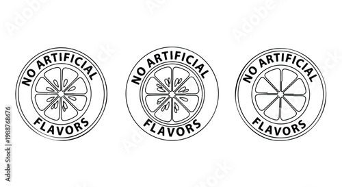 Three identical black and white labels indicating no artificial flavors