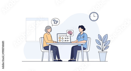 Doctor Consults Elderly Patient on Cognitive Health Test, Brain Health Check