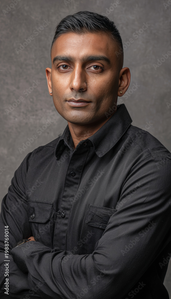 Fototapeta premium South Asian male security guard with serious expression