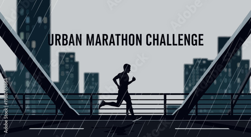 Urban Marathon Challenge: A Silhouette Of A Runner And City Illustration Design