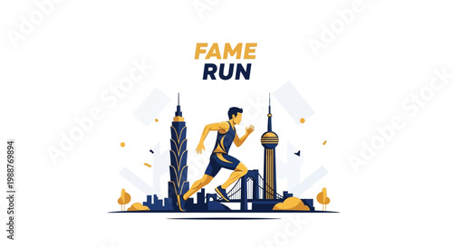 Urban Athlete Running Towards The Fame Illustration Representing Success  and  Achievements