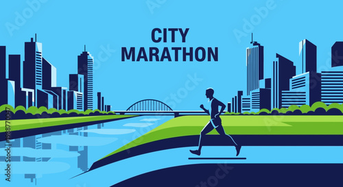 Urban Marathon Runner Silhouette In Vibrant Cityscape During a Sportive Race Competition