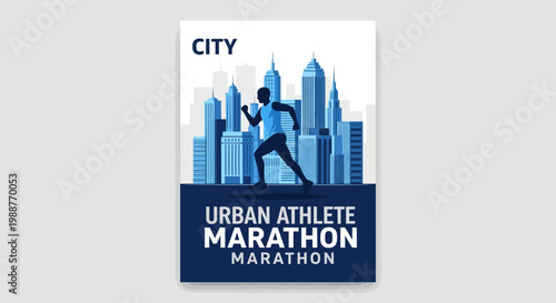 Urban Marathon Runner Silhouette In Front Of City Skyline, Vector Illustration