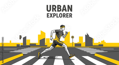 Urban Runner Crossing The Street With A Determined Pace And Energetic Attitude
