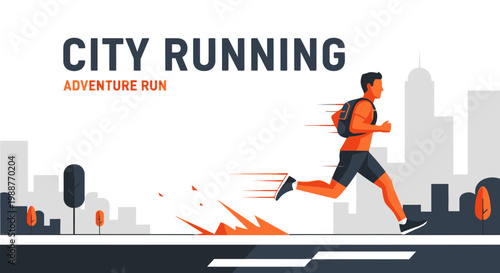 Urban Runner In Action Representing A Dynamic City Run With Bold Text and Illustration Design