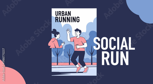 Urban Runner Greet Friends During Social Run In The Park Modern Flat Illustration