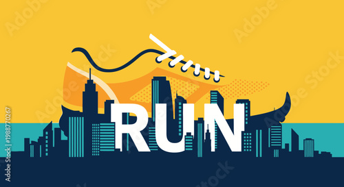 Urban Running Concept: Silhouette of a Shoe Symbolizing Movement and Endurance in the City