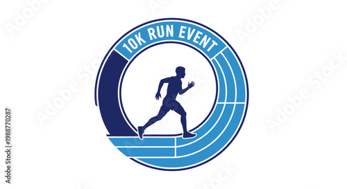 Vibrant 10K Run Event Emblem Featuring a Determined Silhouette in a Race Track Design
