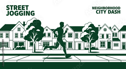 Urban Running: A Silhouette Of A Runner Jogging Along A Neighborhood Street Design