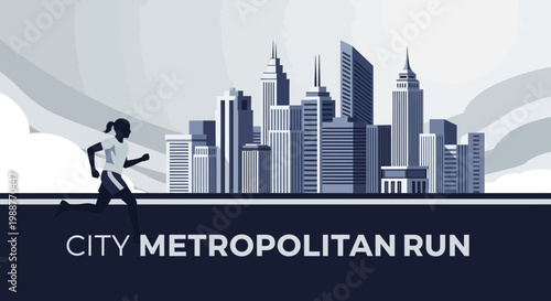 Urban Metropolis Runner Pursuing Fitness In The Cityscape During A Marathon Exercise