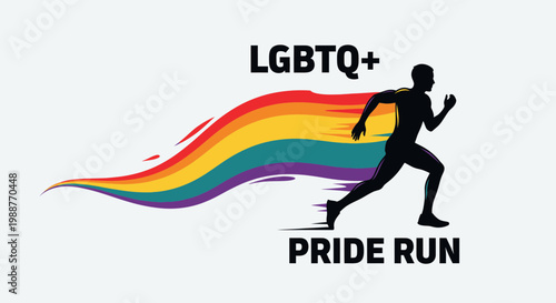 Vibrant Pride Run Illustration Depicting Silhouette Runner and Rainbow Trail for LGBTQ+ Celebration
