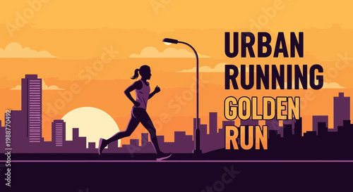 Urban Runner In Silhouette Enjoying A Golden Sunset City Jogging Moment