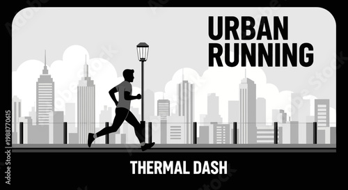 Urban Runner In Silhouetted Style, Running On City Streets Promoting Sport Activities