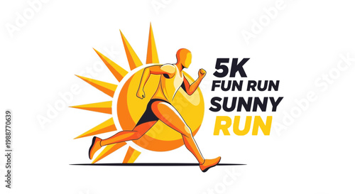 Vibrant Runner Silhouette Against Sun Graphic Event Promotion