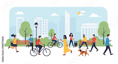 Urban Park Activities With People Wearing Face Masks