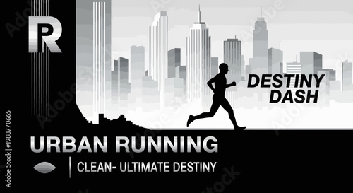 Urban Runner In Silhouetted City Celebrating Destiny Dash And Modern Fitness Achievement