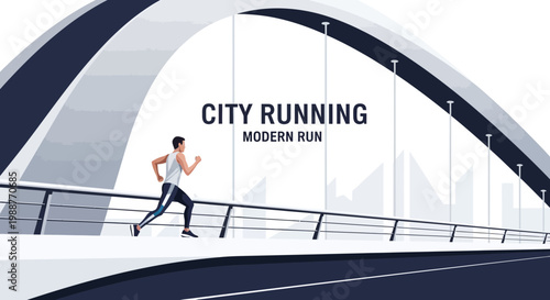 Urban Runner On Minimalist Bridge Design With City Silhouette And Bold Typography