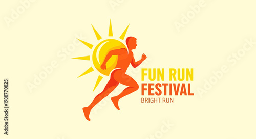 Vibrant Fun Run Festival Logo Depicting Motion, Energy and Sunny Day Event
