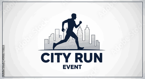 Urban Run Event Logo Depicting Silhouette Runner With Cityscape Backround.
