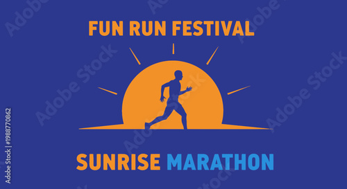 Vibrant Fun Run Festival Symbolizing Sunrise Marathon Sport Event Graphics