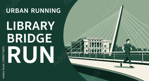 Urban Runner Along A Modern Bridge During Daylight, Illustration Vectorial Design Concept