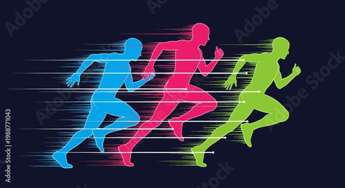 Vibrant Silhouettes of Runners Depicting Speed And Motion