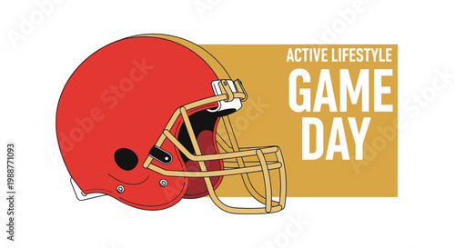 Vibrant Illustrated American Football Helmet and The Words Game Day, An Active Lifestyle Image