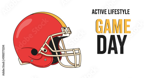Vibrant Illustrated Football Helmet, Ready for an Intense Athletic Game Day Celebration