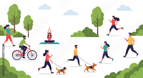 Vibrant Outdoor Activities Promoting Healthy Lifestyles In A Park Setting