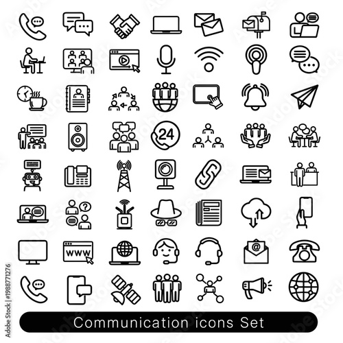 Communication Icons Set – Business, Technology, Contact and Digital Media Line Vector Collection