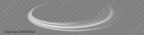 Fotografi Glowing white neon streaks with curved flowing motion lines isolated on transpar