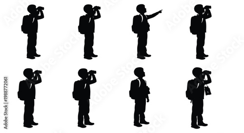 Foto Silhouettes of people using binoculars and pointing displayed in a grid pattern