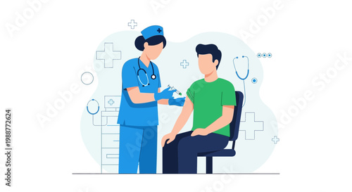 Nurse giving vaccination to patient in clinic, healthcare concept illustration