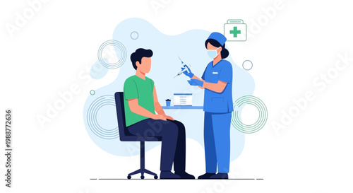 Nurse giving vaccination to patient in clinic, healthcare concept, medical injection