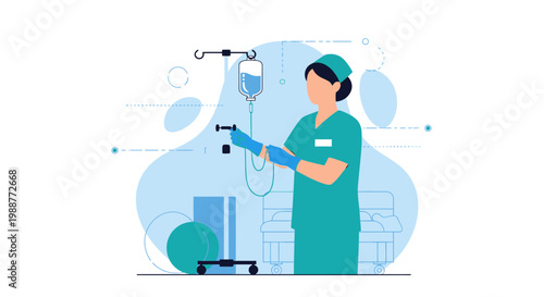 Nurse Preparing IV Drip Infusion, Medical Treatment and Healthcare Concept