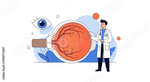 Ophthalmologist Explains Eye Anatomy, Retina Health, and Vision Care with Large Eyeball Illustration